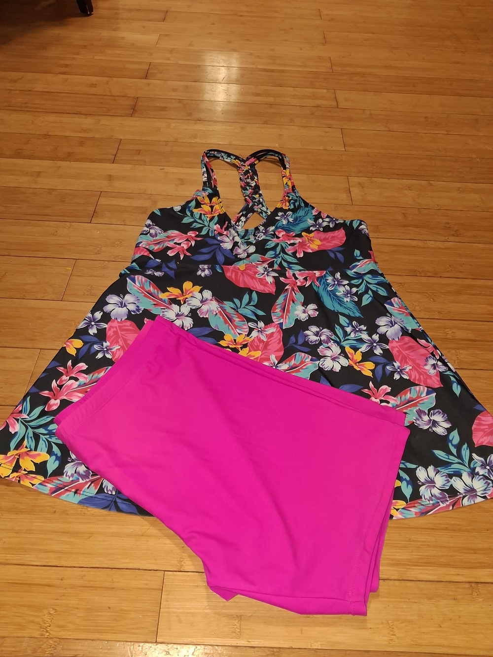 Tropical Floral Swim Dress with Hot Pink Swim Shorts